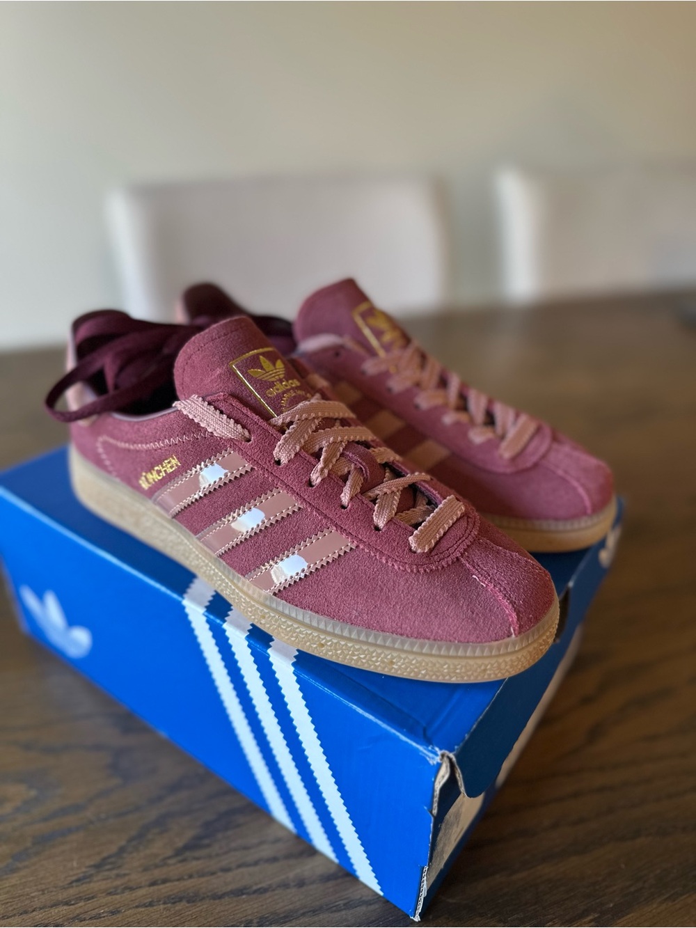 adidas Women’s Suede Sneakers in Maroon and Light Pink